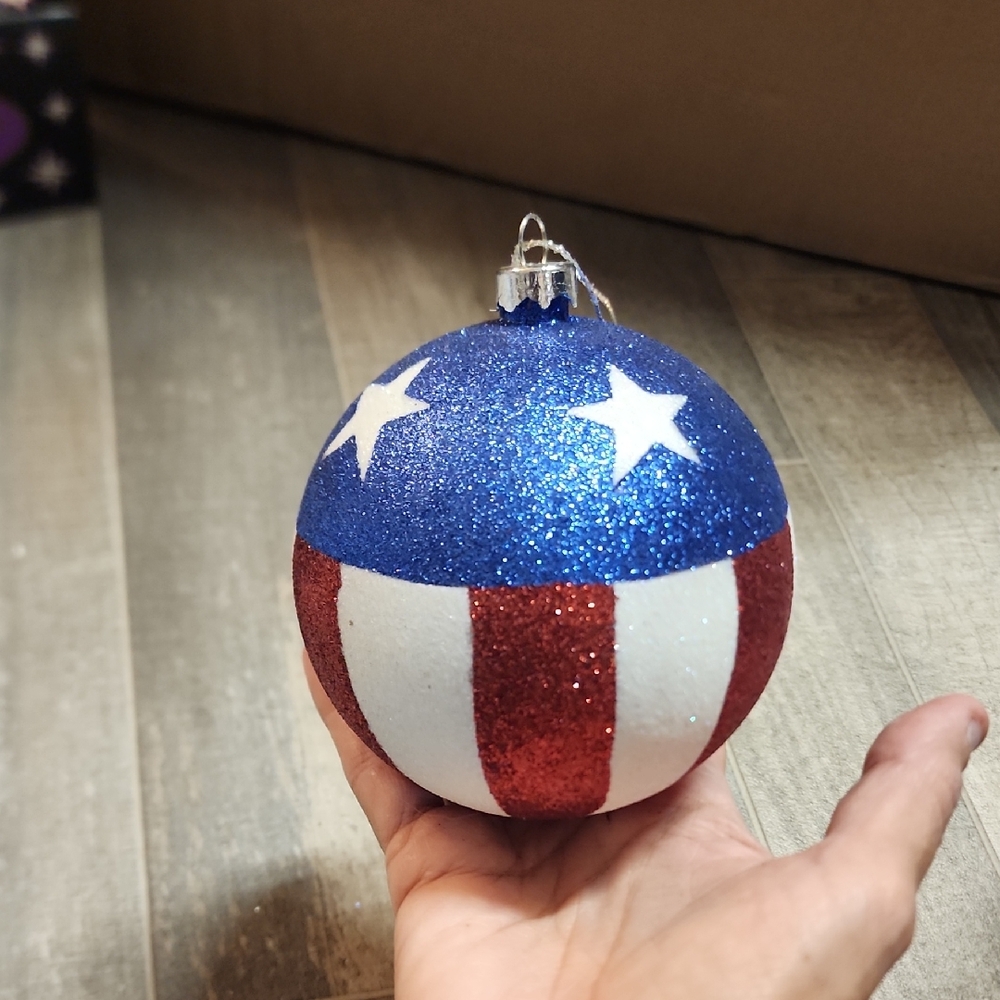 Patriotic Glitter Christmas Ornament - Red, White, and Blue